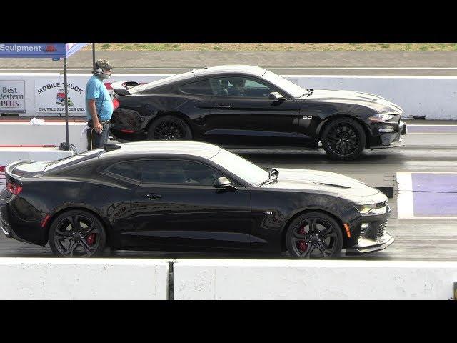 2019 Mustang GT vs Camaro SS and vs 2017 Mustang - drag race