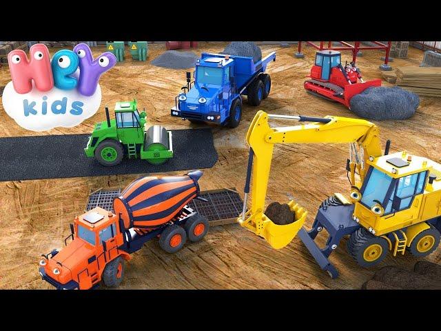 Utilaje de Construcții  Excavator, buldozer si alte camioane pentru copiii - HeyKids