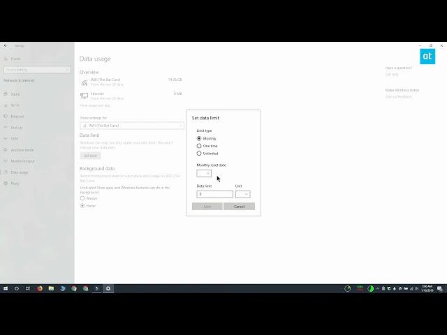 How to set a data limit for a WiFi connection on Windows 10