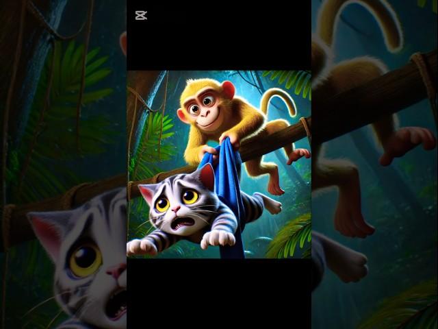 Kitten and the naughty monkey #cat #cute #cartoon #animation #trending