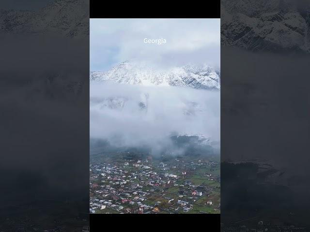 Aerial Views of a Stunning Mountain Village#Stepantsminda#Georgia#Caucasus#MountainsMount#Kazbek
