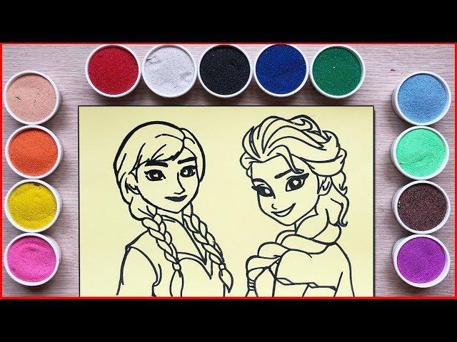 Sand painting frozen elsa anna, how to coloring frozen with colours sand so easy (Chim Xinh channel)