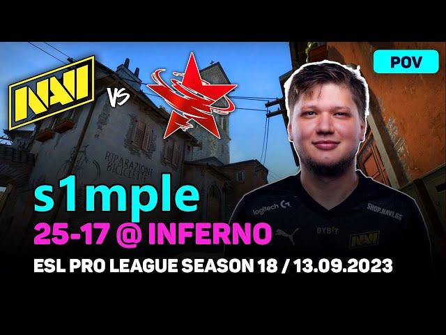 CSGO POV NAVI s1mple (25/17) vs 5yclone (inferno) @ ESL Pro League Season 18 / Sep 13, 2023