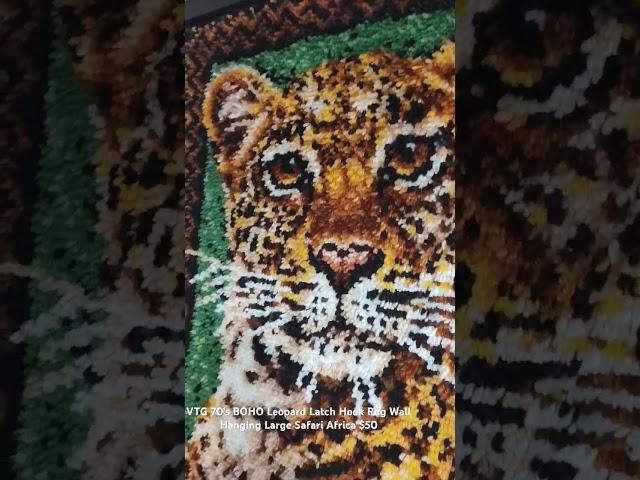 VTG 70's BOHO Leopard Latch Hook Rug Wall Hanging Large 29" x 42" Safari Africa $50