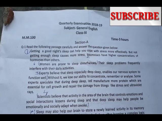 QUARTERLY EXAMINATION 2018-19 paper GENERAL ENGLISH CLASS-11||SK TEACH||