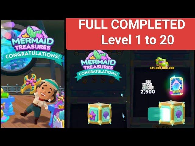 MERMAID TREASURES FULL COMPLETED LEVEL 1 TO 20 Dig event Monopoly go #monopolygo #mermaid #treasures