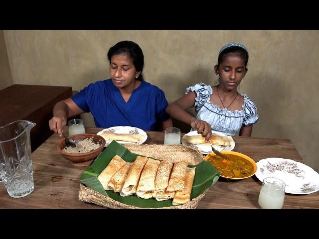 Masala Dosa with Mixed Vegetable Curry (Sambar) and Coconut Chutney  Village Food Recipe