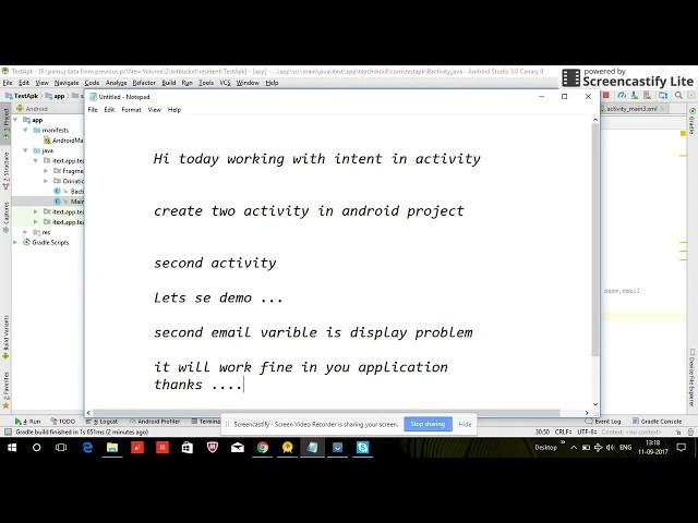 Intent working in activity in android