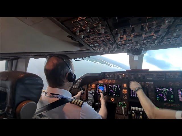 BOEING 747-400 TAKEOFF from SHANNON AIRPORT, IRELAND .  Manual flying no Autopilot till flaps up