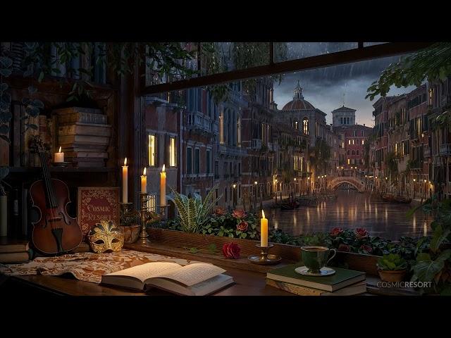 Venice Study Room Ambience with Gentle Rain & Distant Thunder Sounds