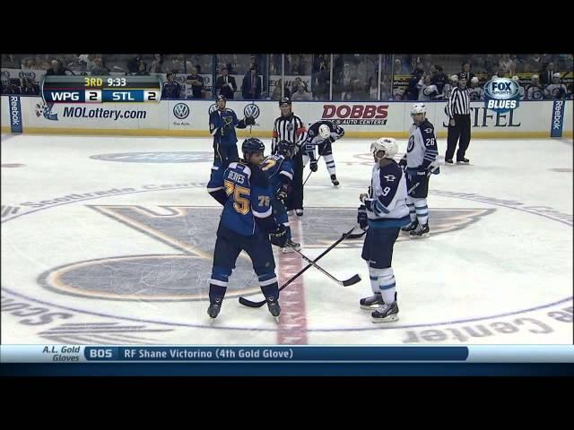 Bryan Little SHG wrist shot 2-2 Winnipeg Jets vs St. Louis Blues 10/29/13 NHL Hockey.