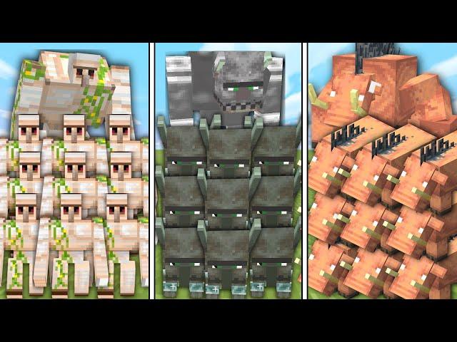 IRON GOLEM ARMY vs RAVAGER ARMY vs HOGLIN ARMY in Minecraft Mob Battle