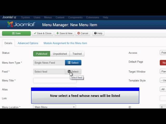 Joomla 3.0 - Single News Feed Menu Item