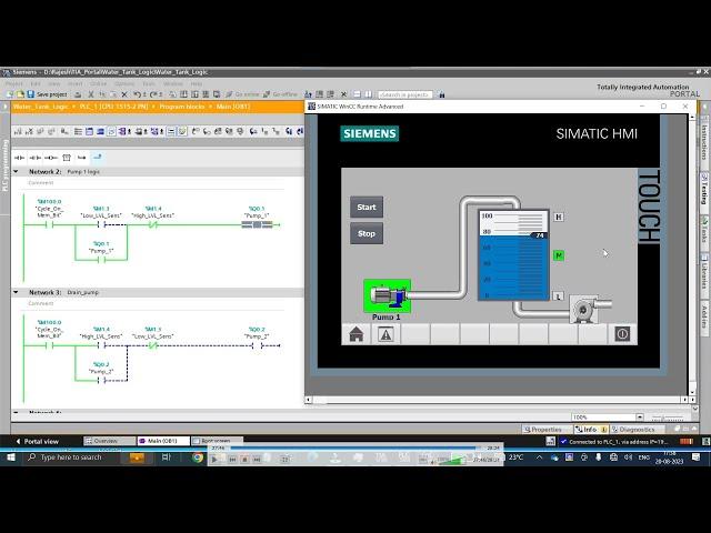 Water tank level logic through PLC and HMI. TIA Portal. #siemens #tiaportal #viralvideo #automation