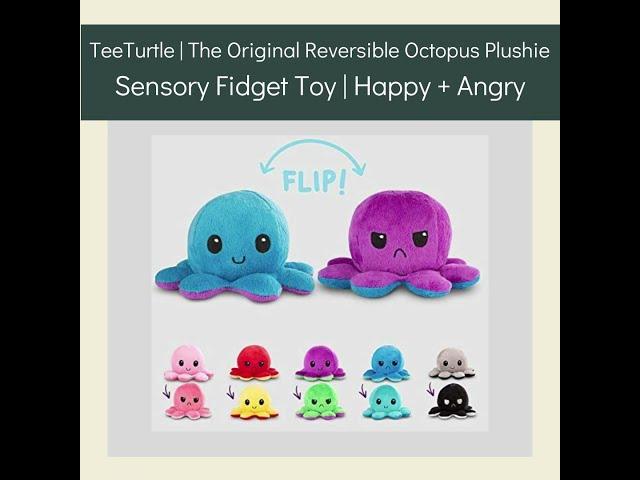 TeeTurtle | The Original Reversible Octopus Plushie | Sensory Fidget Toy | Black and Gray