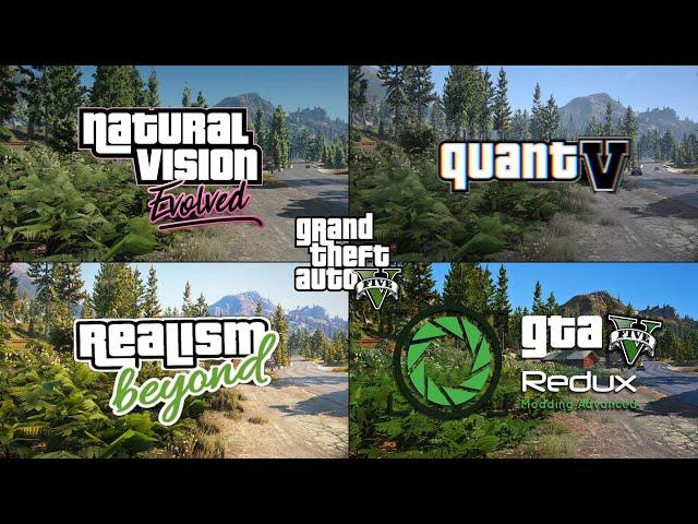 GTAV | NVE vs QUANTV vs Realism Beyond vs Redux | Grand Theft Auto 5 Modded Graphics Comparison