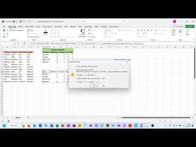 Excel BI Challenge 725 - Animal Count - PIVOTBY