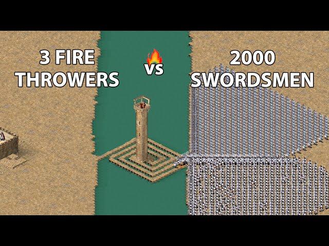 Stronghold Crusader - 3 Fire Throwers vs 2000 Swordsmen