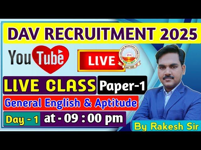 DAV Recruitment 2025  General English and Aptitude (Paper-1)  Syllabus || Day-1 || Topic - Article