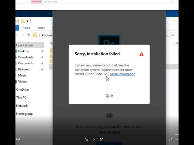 photoshop cc 2018 error code 190 solved