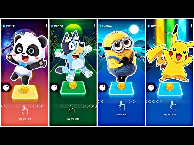 BabyBus Vs Bluey Vs Minions Vs Pikachu Tiles Hop EDM Rush!