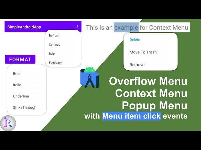 Create Overflow Menu, Context Menu & Popup Menu in Android | Handle Menu item Click events