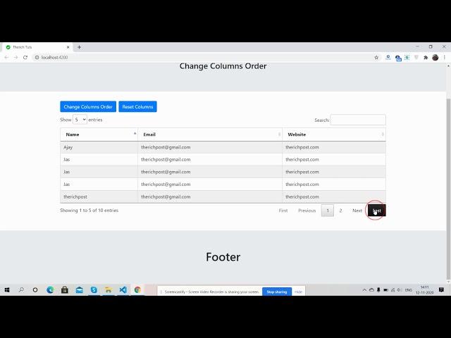 Angular 10 Datatable Change Columns Order Working Demo