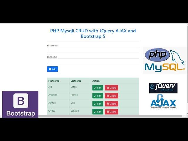 PHP Mysqli CRUD with JQuery AJAX and Bootstrap 5