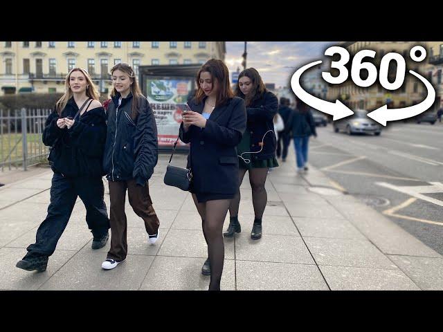 360° VR HAPPY RUSSIAN PEOPLE  Walking St. Petersburg Nevsky Prospekt - ⁴ᴷ