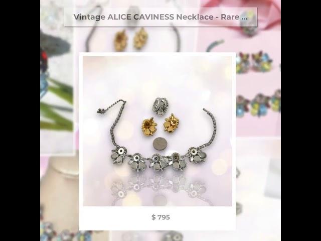 Vintage ALICE CAVINESS Necklace - Rare Ring - Earrings Parure - A Rainbow of Pastel Colored Rhine...
