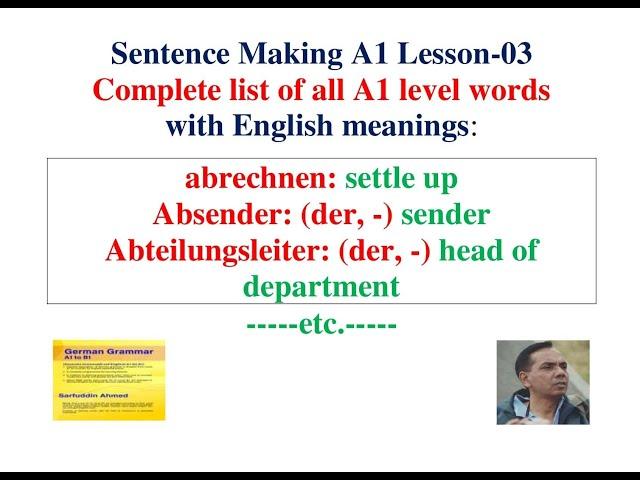 Learn German in English with Sarfuddin Ahmed A1 Complete list of A1 level words with English meaning