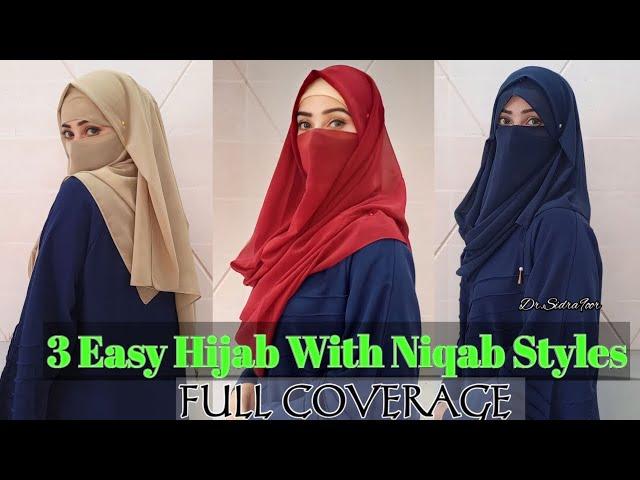 3 Instant/Ready & Full Coverage Hijab Tutorial| easy jorjet hijab styles | Chiffon Hijab With Niqab