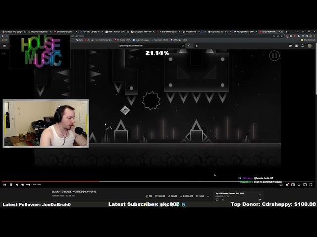 Twitch Getting Over It streamer BadgerGFM reacts to Slaughterhouse | Geometry Dash