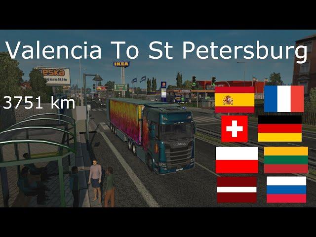 ETS2 Promods-RusMap Timelapse: Valencia(ES) to St Petersburg(RU)