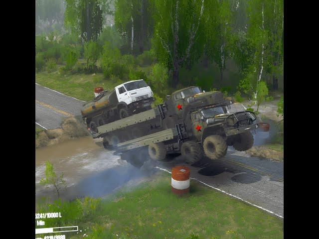 GREAT TRUCK DRIVER CROSSING A COLLAPSE RIVER