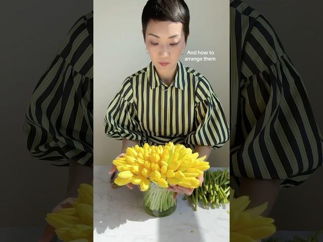 How to arrange 100 tulips #tulips #flowerarranging #spring #springflowers #rachelchofloral