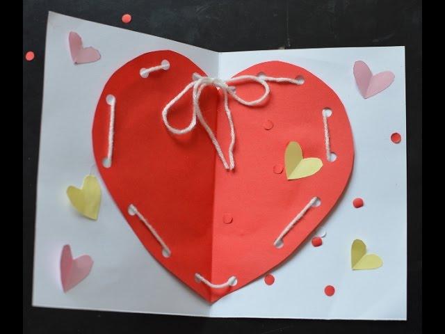 Handmade Valentine postcard with big heart inside