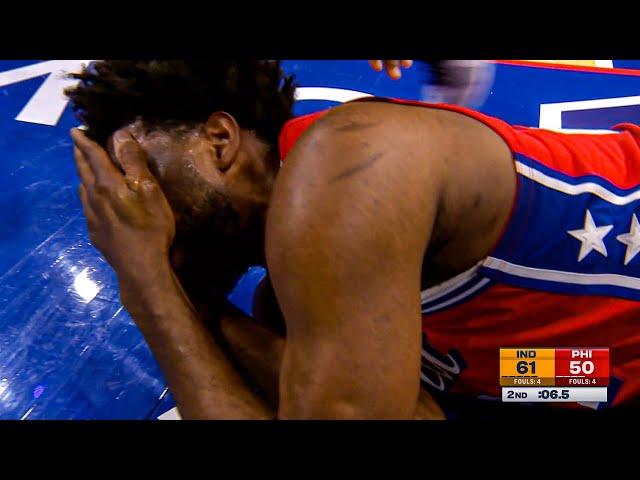 Joel Embiid Takes a Hard Hit to the Face, Exits to Locker Room 