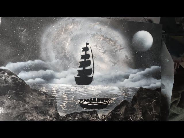 SPRAY PAINT ART- Pirate Ship Painting