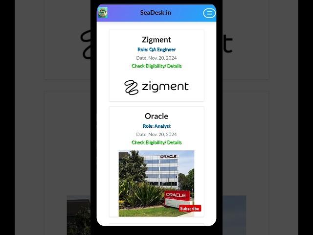 Zigment, Oracle hiring  #jobupdates #jobposts #jobs #trending #shorts || SeaDesk.in