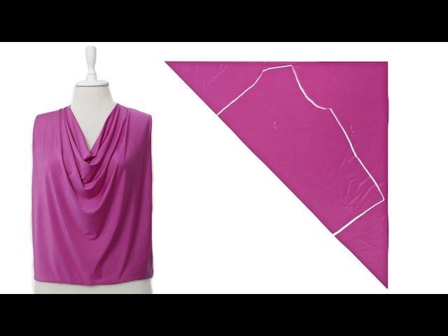 Very Easy Way to Make Cowl Neck Top  DIY Cowl Collar Blouse | cowl neck cutting and stitching