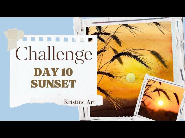 Landscape Challenge Day 10  FULL TUTORIAL  Sunset watercolor painting