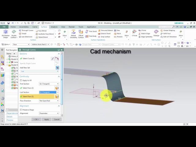 siemens nx tutorials how to use through curves command part 1