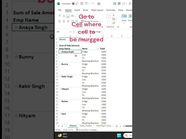 Merge Cell in pivot table | Pivot | Excel tips and tricks | Excel tutoring | #tutorial #shortcut