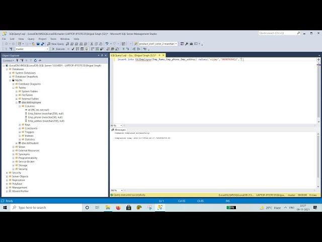 How to insert data into data table in SQL server.