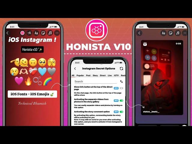 Honista v10.1 iOS Instagram For Android | Share Reels like iPhone Story + iOS 17.4 Emojis Fonts!