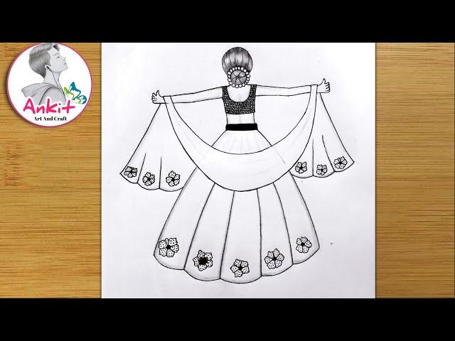 How to draw a girl with lehenga / girl drawing / how to draw a girl in beautiful traditional dress