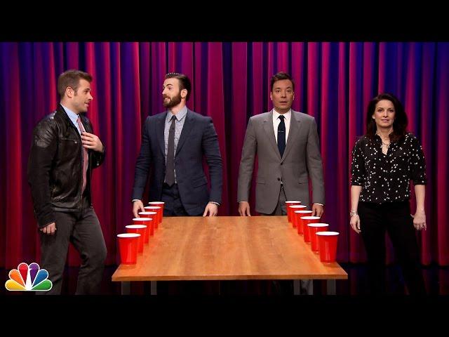 Team Flip Cup with Chris and Scott Evans vs. Jimmy and Gloria Fallon