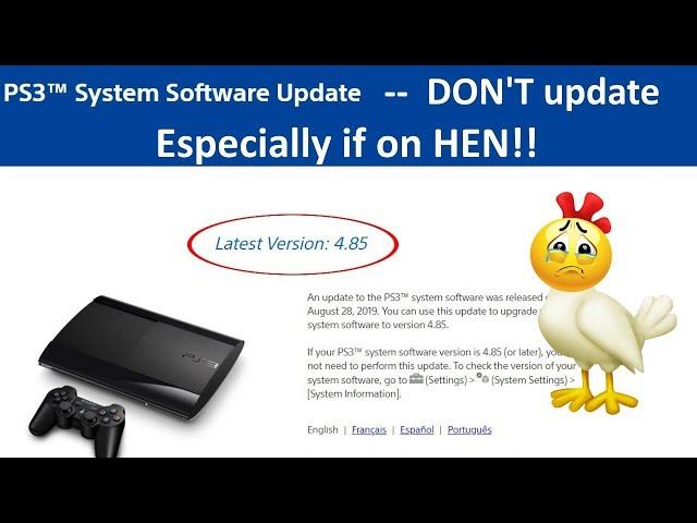 PS3 Firmware Update out: 4.85! Don't update to this OFW! So what now? CFW & HEN systems