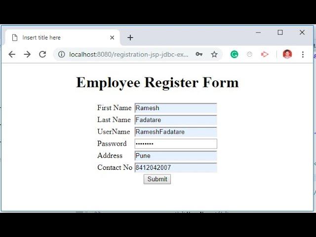 Registration Form using JSP + Servlet + JDBC + MySQL Database Example